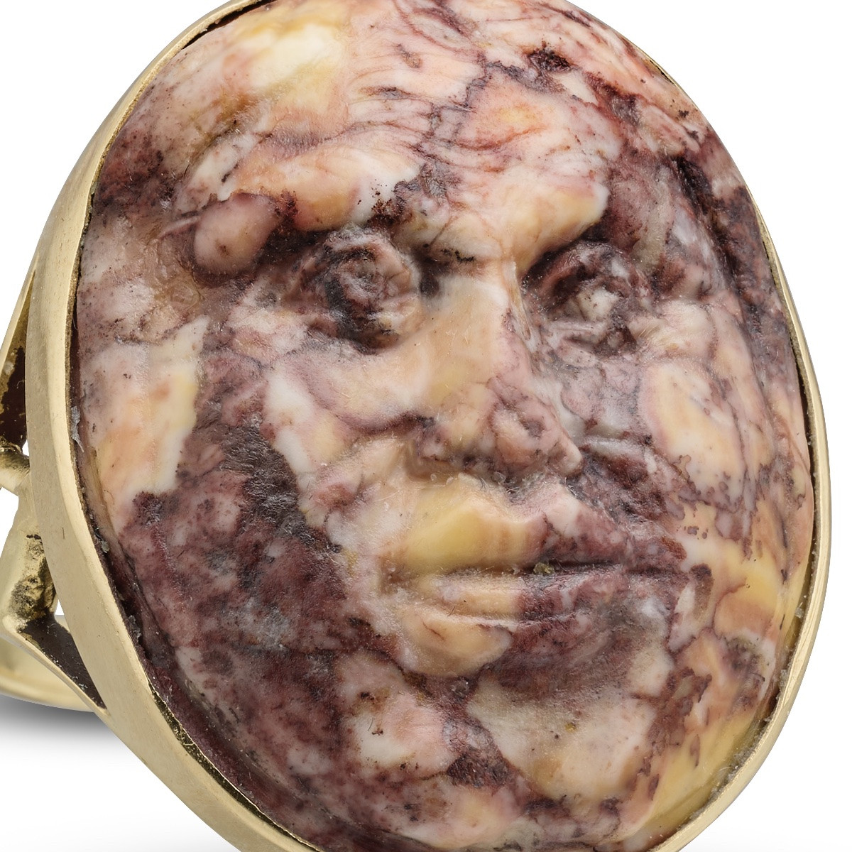 Bague camée à visage comique en marbre de Brescia, XVIIe-XVIIIe siècle ; monture du XIXe siècle-photo-4