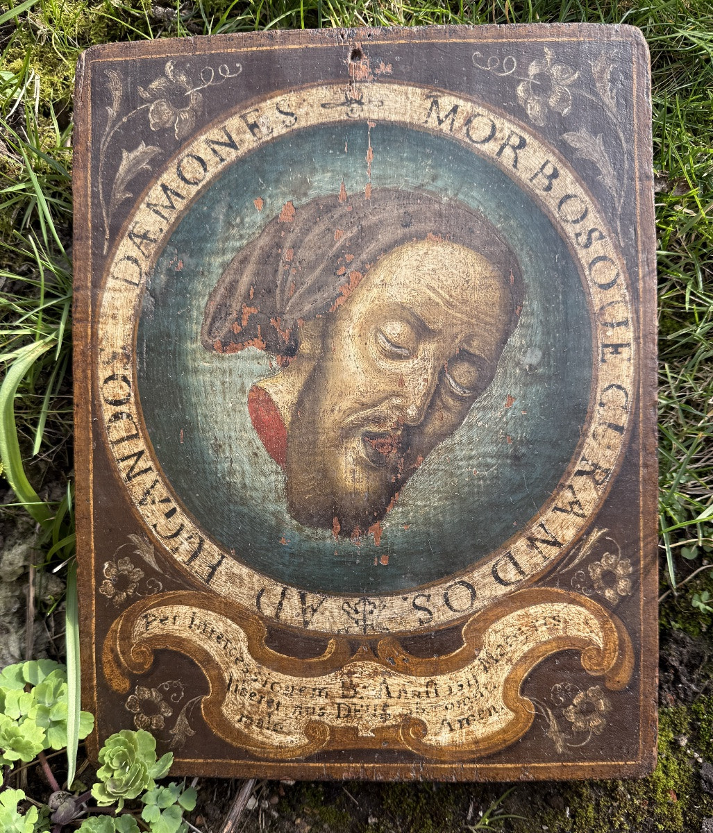 Panel With The Head Of Saint John The Baptist. Southern Italy, 17th Century.-photo-3