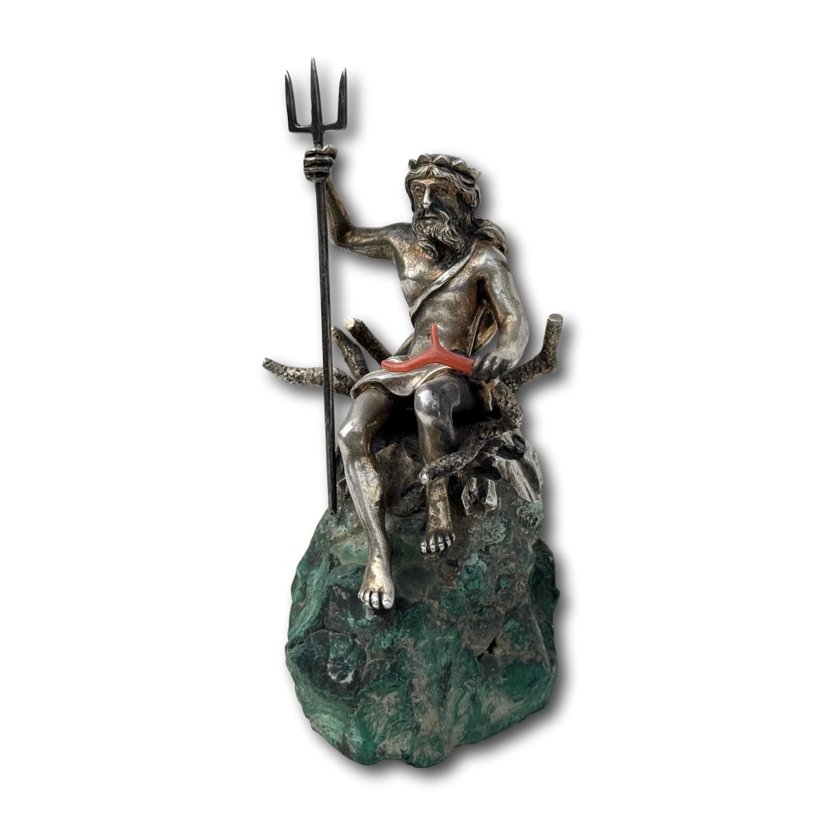 Silver Gilt Figure Of Neptune Upon A Malachite Boulder. Italian, 19th Century.-photo-4