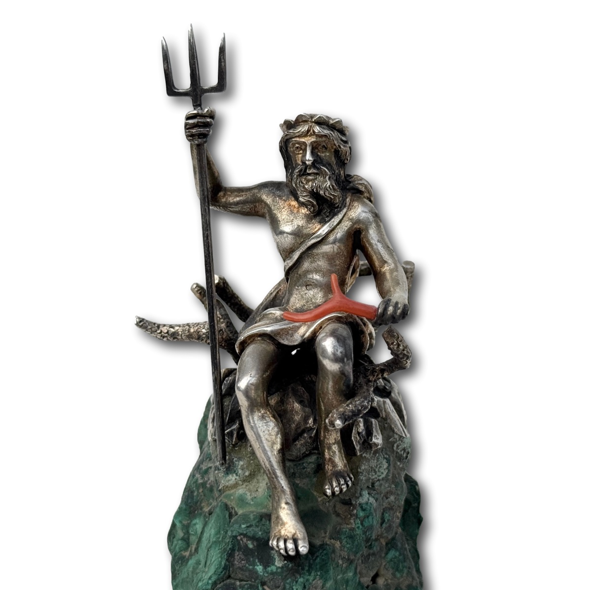 Silver Gilt Figure Of Neptune Upon A Malachite Boulder. Italian, 19th Century.-photo-8