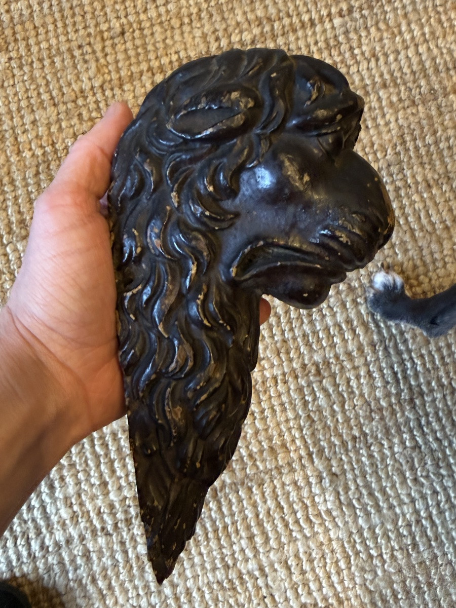 Support de masque de lion en bois sculpté. Angleterre, XVIIIe siècle.  -photo-6