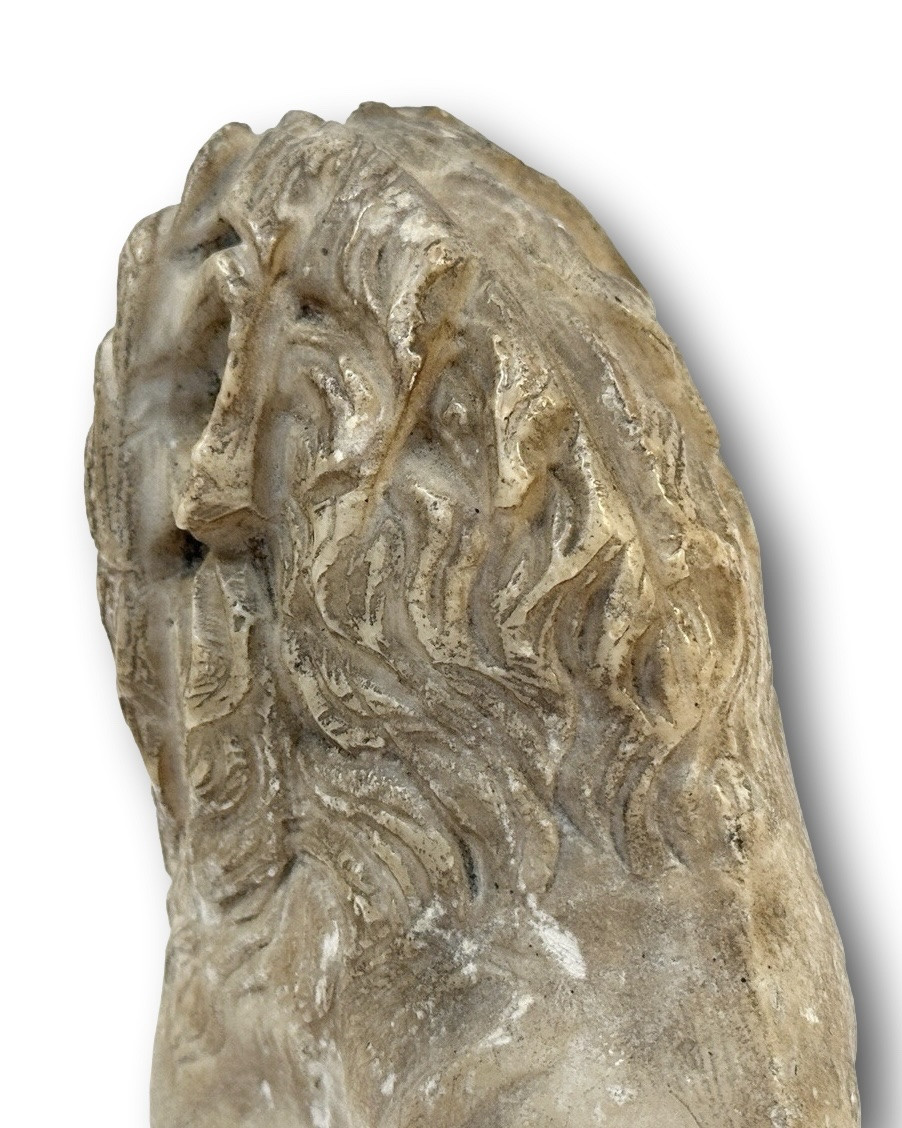 Lion héraldique en marbre à écusson fleur-de-lys. France, XVIIe siècle.  -photo-6