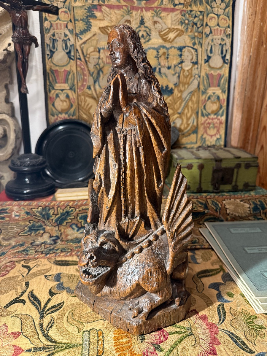 Sculpture Of Saint Margaret Of Antioch. Southern Netherlands, Flemish, C. 1500.-photo-2