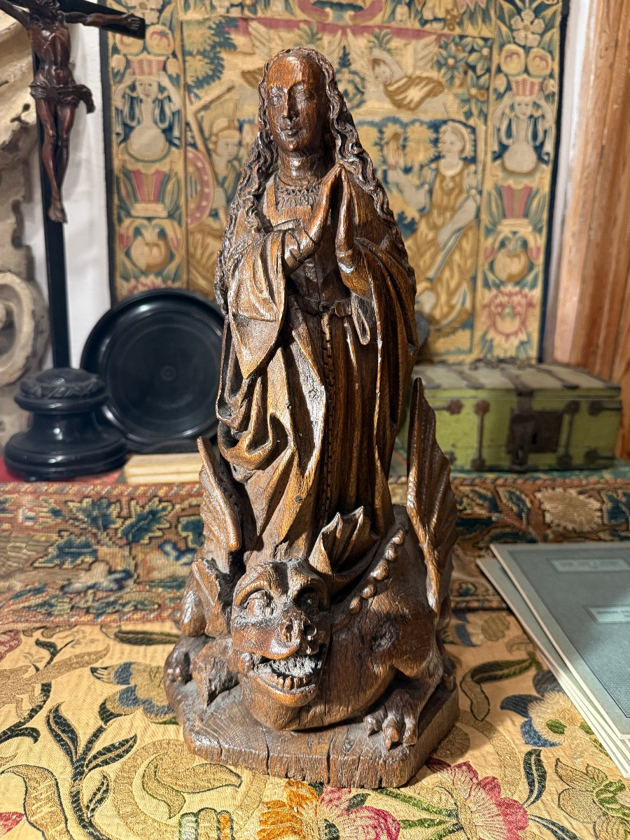 Sculpture Of Saint Margaret Of Antioch. Southern Netherlands, Flemish, C. 1500.-photo-3