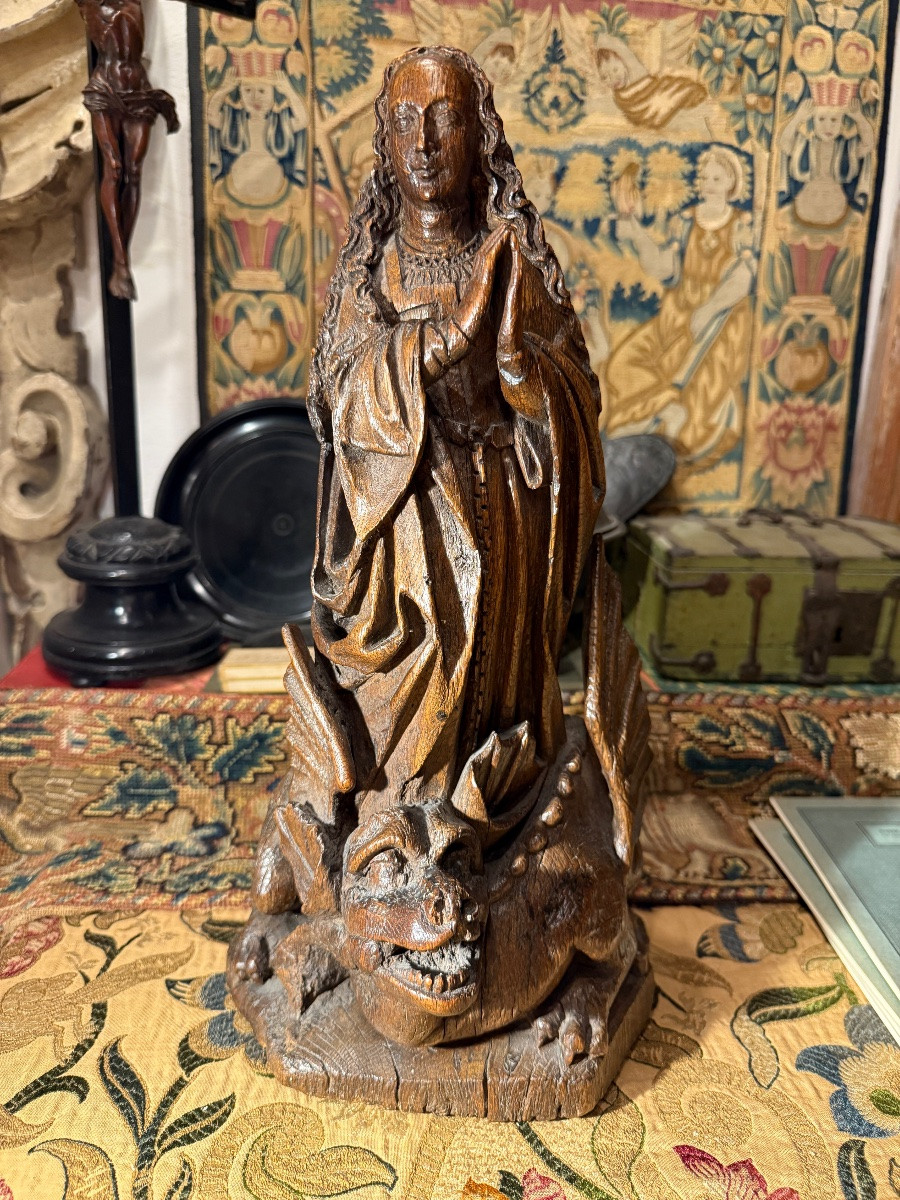 Sculpture Of Saint Margaret Of Antioch. Southern Netherlands, Flemish, C. 1500.-photo-6