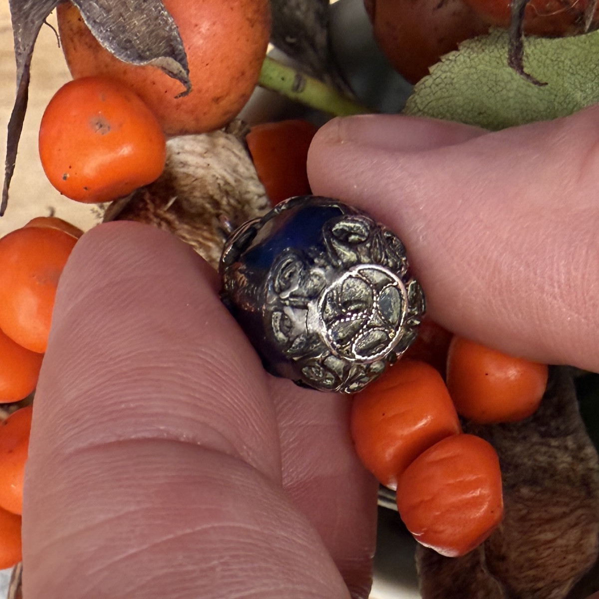 Miniature Blue Glass Scent Bottle With Silver Mounts. English, 17th Century.   -photo-3