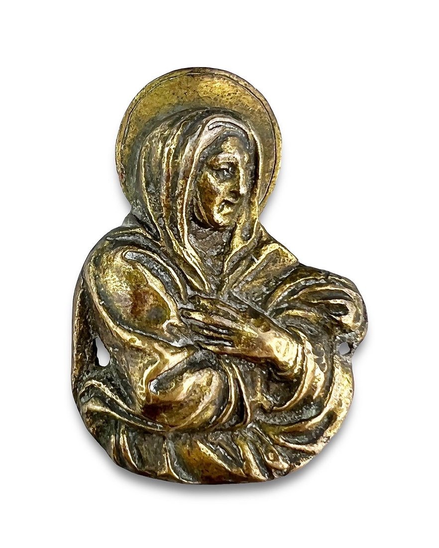 Plaquettes En Cuivre Repoussé De La Vierge Et De Saint Jean. Italien, XVe Siècle.-photo-2