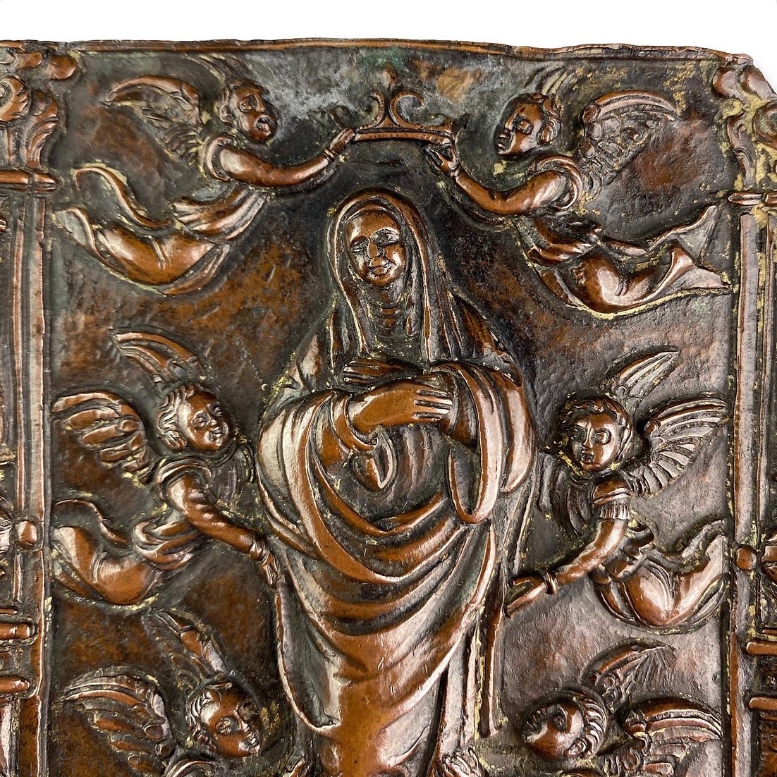 Relief En Cuivre Représentant Le Couronnement De La Vierge. Italien, Milieu Du XVIe Siècle.-photo-2