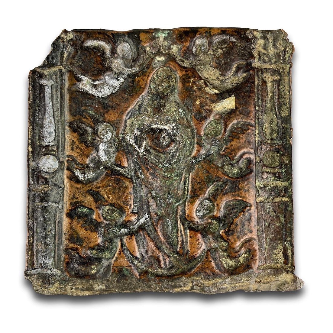 Relief En Cuivre Représentant Le Couronnement De La Vierge. Italien, Milieu Du XVIe Siècle.-photo-4