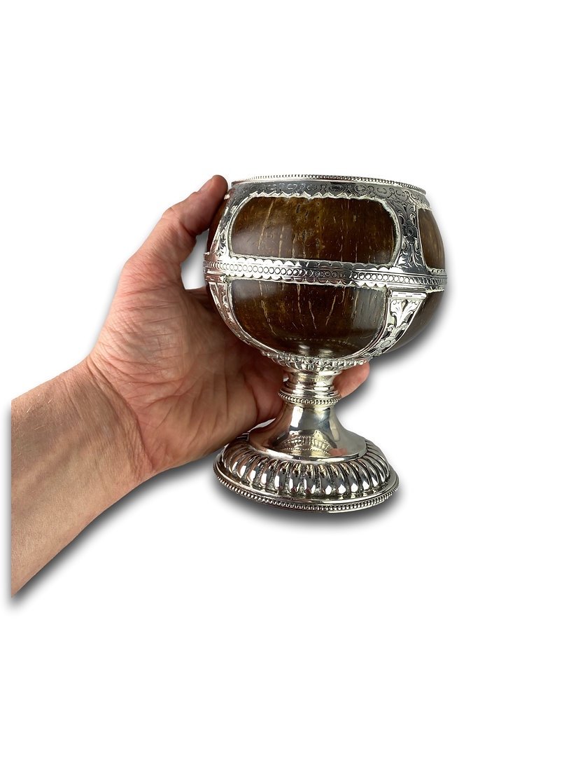 A Large Silver Mounted Coconut Goblet. Colonial, Mid-19th Century.-photo-1