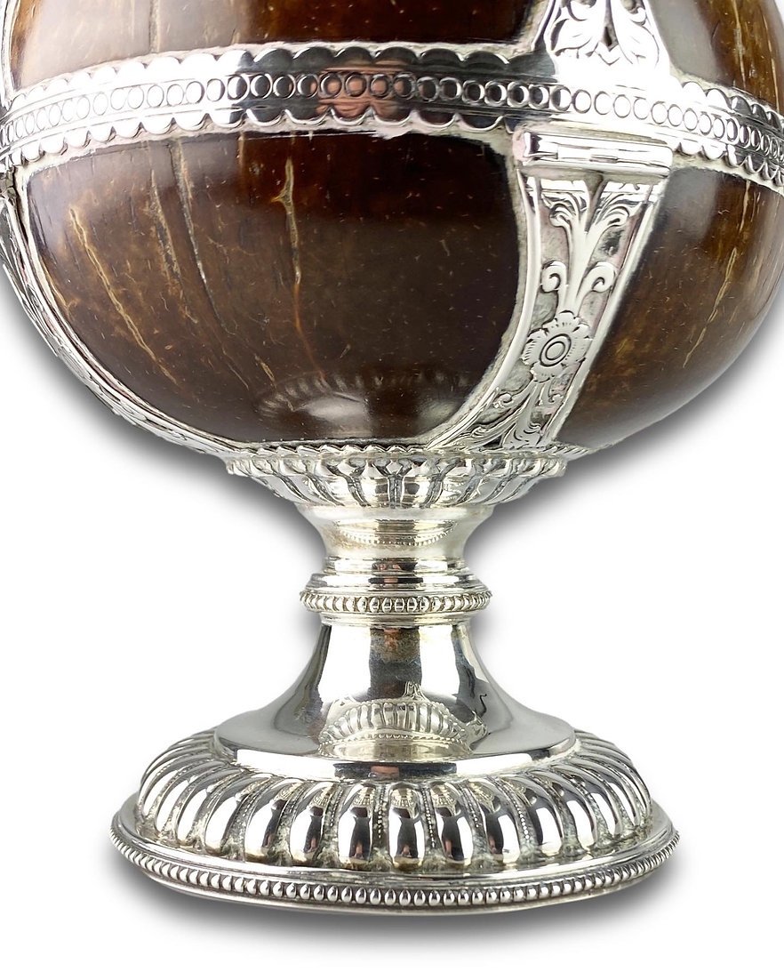 A Large Silver Mounted Coconut Goblet. Colonial, Mid-19th Century.-photo-2