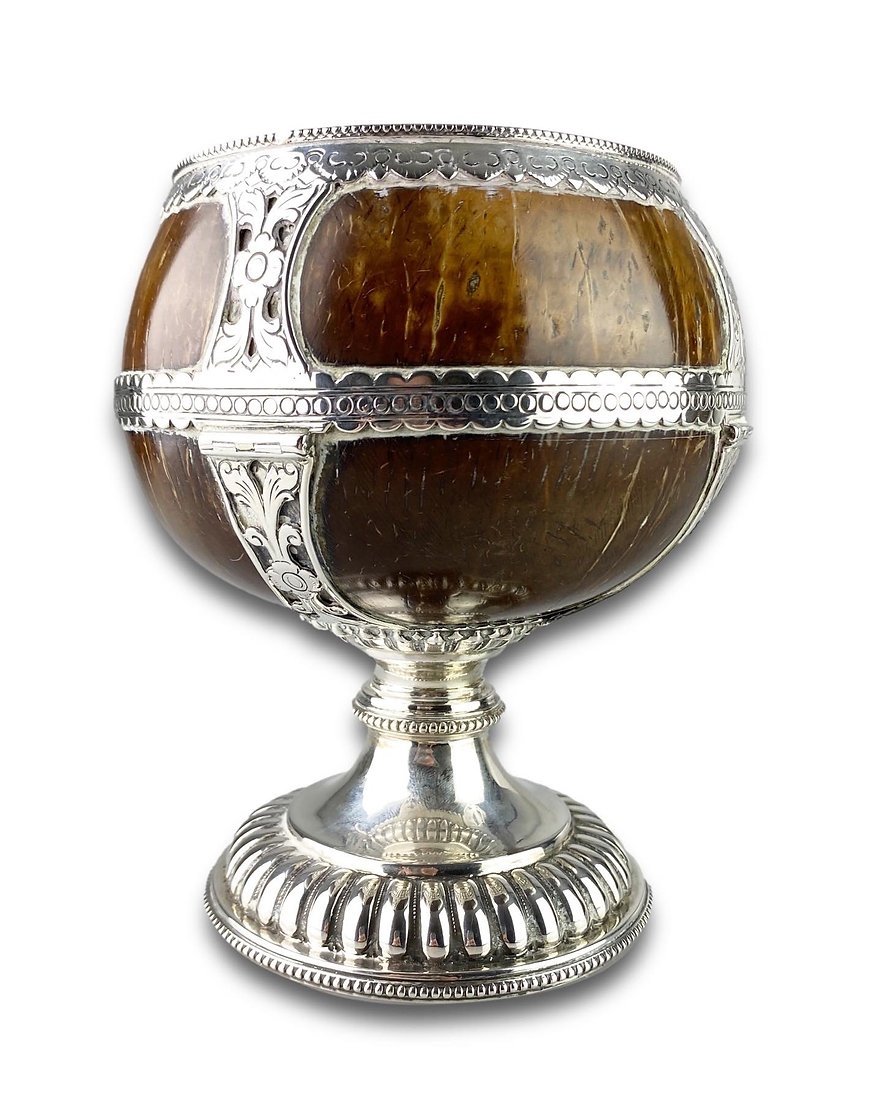 A Large Silver Mounted Coconut Goblet. Colonial, Mid-19th Century.-photo-4