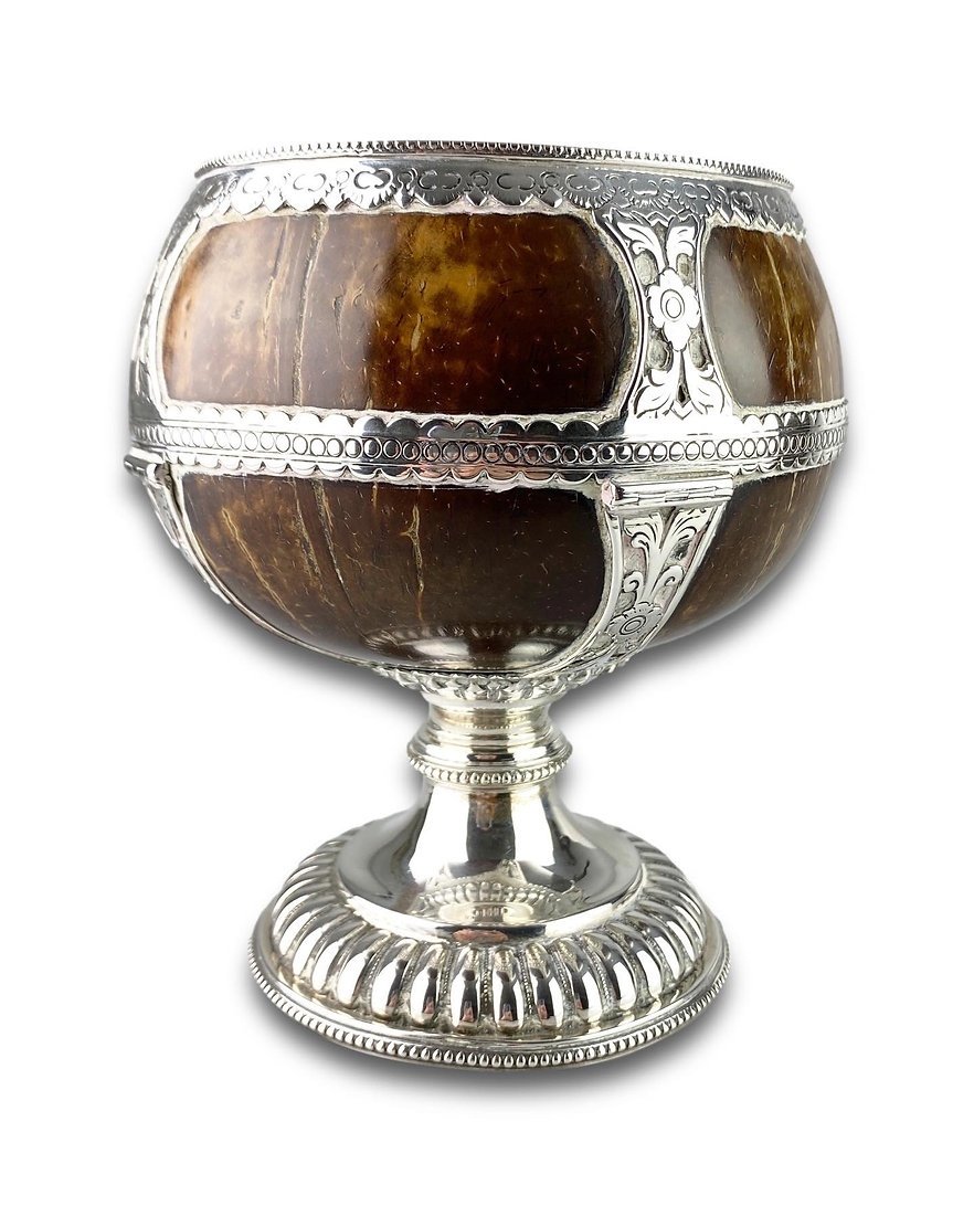 A Large Silver Mounted Coconut Goblet. Colonial, Mid-19th Century.-photo-6