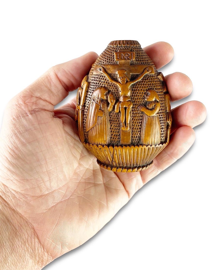 Boxwood Snuff Box Carved In Relief Of The Crucifixion. Dutch, 17th Century.-photo-4