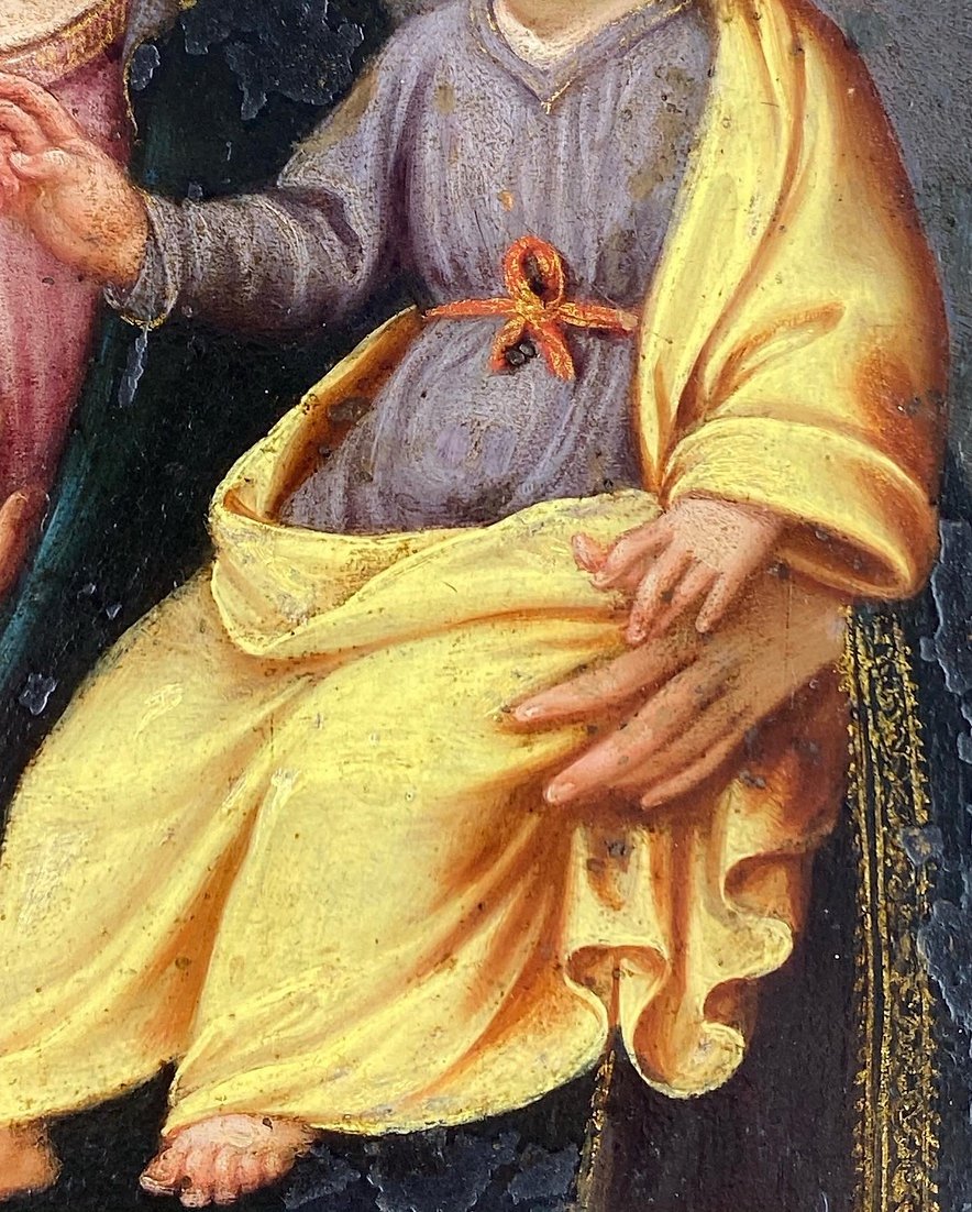 Cabinet Painting Of The Virgin & Child. Spanish, Mid-17th Century.-photo-2