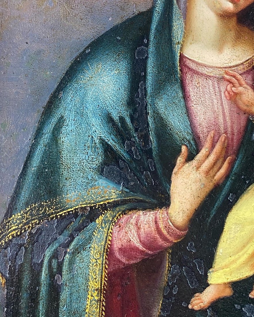 Cabinet Painting Of The Virgin & Child. Spanish, Mid-17th Century.-photo-5
