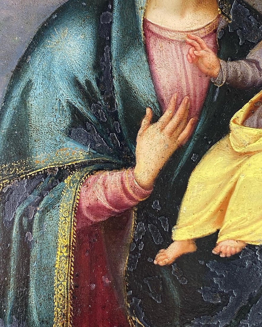 Cabinet Painting Of The Virgin & Child. Spanish, Mid-17th Century.-photo-6