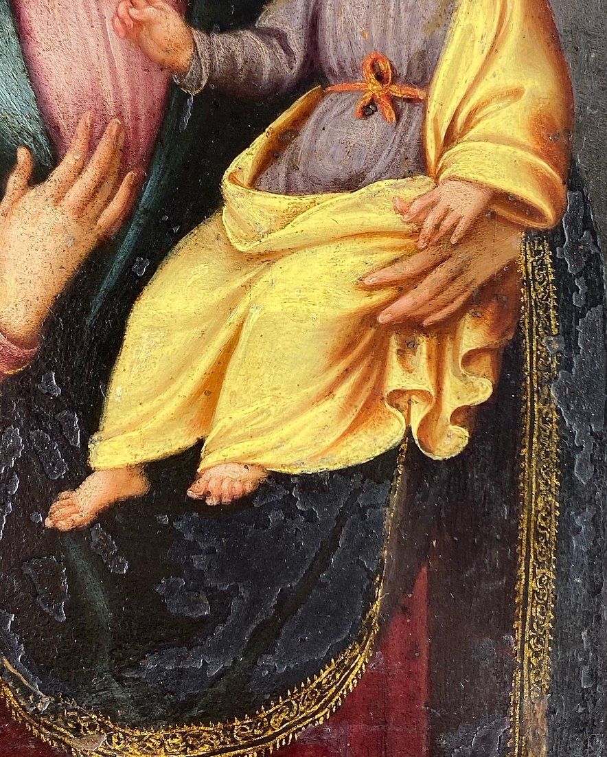 Cabinet Painting Of The Virgin & Child. Spanish, Mid-17th Century.-photo-7