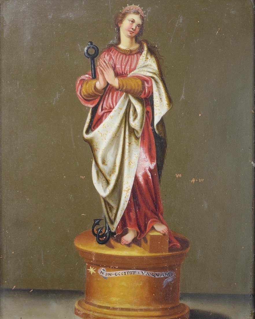 Oil Painting On Copper; Personification Of Hope. Italian, Mid-17th Century.-photo-5