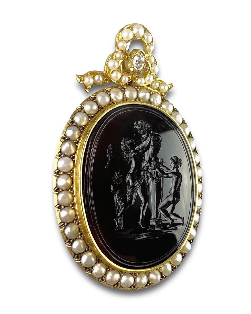 Pendentif En Or, Perles Et Diamants Avec Intaille d'Agate érotique. Anglais, XIXe Siècle.-photo-3