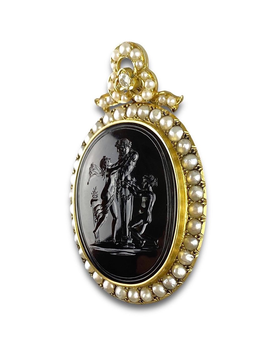 Pendentif En Or, Perles Et Diamants Avec Intaille d'Agate érotique. Anglais, XIXe Siècle.-photo-6