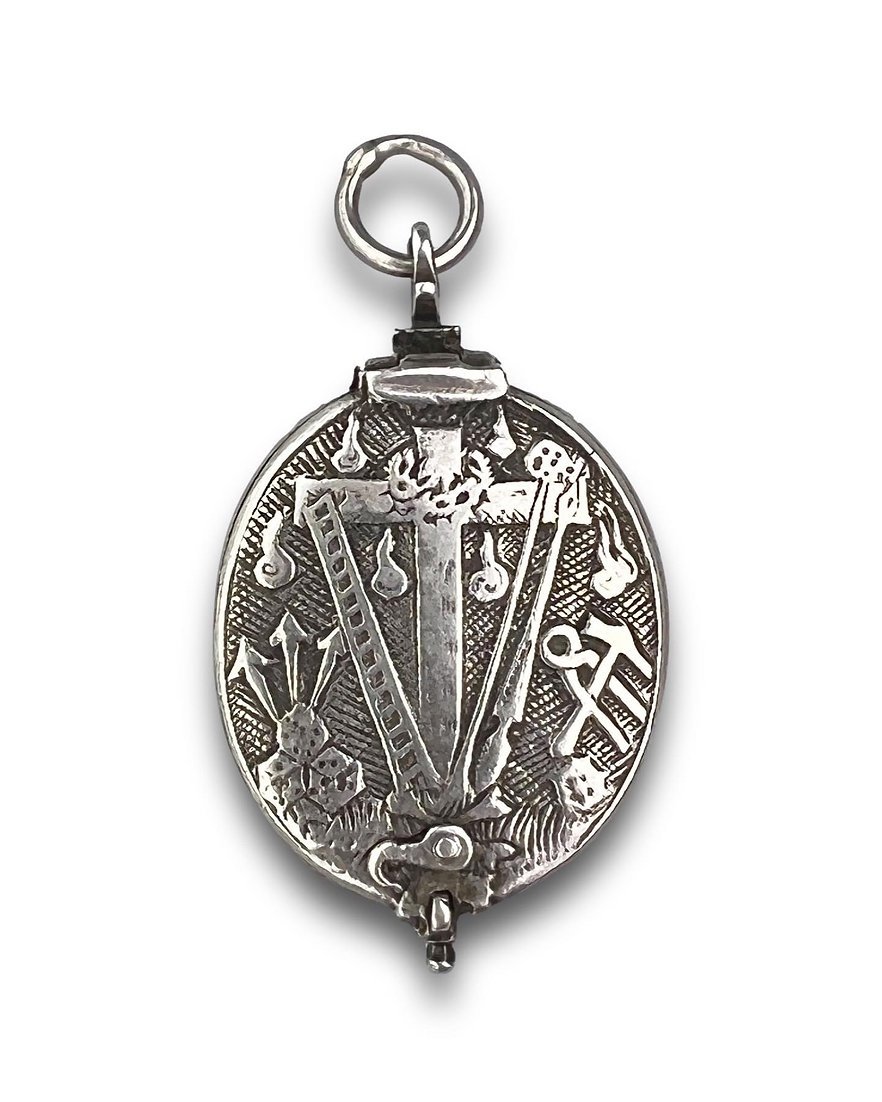 Silver Reliquary Medallion With Objects Of The Passion. French, 17th Century.