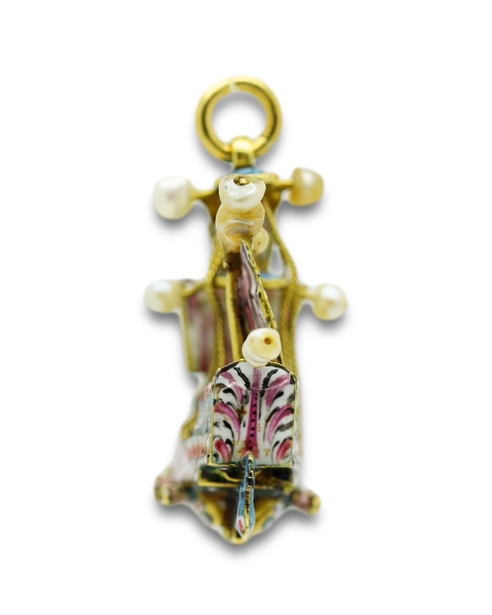 Pendant Set With Gold, Enamel And Pearls In The Shape Of A Ship. Spanish, Around 1700.-photo-2