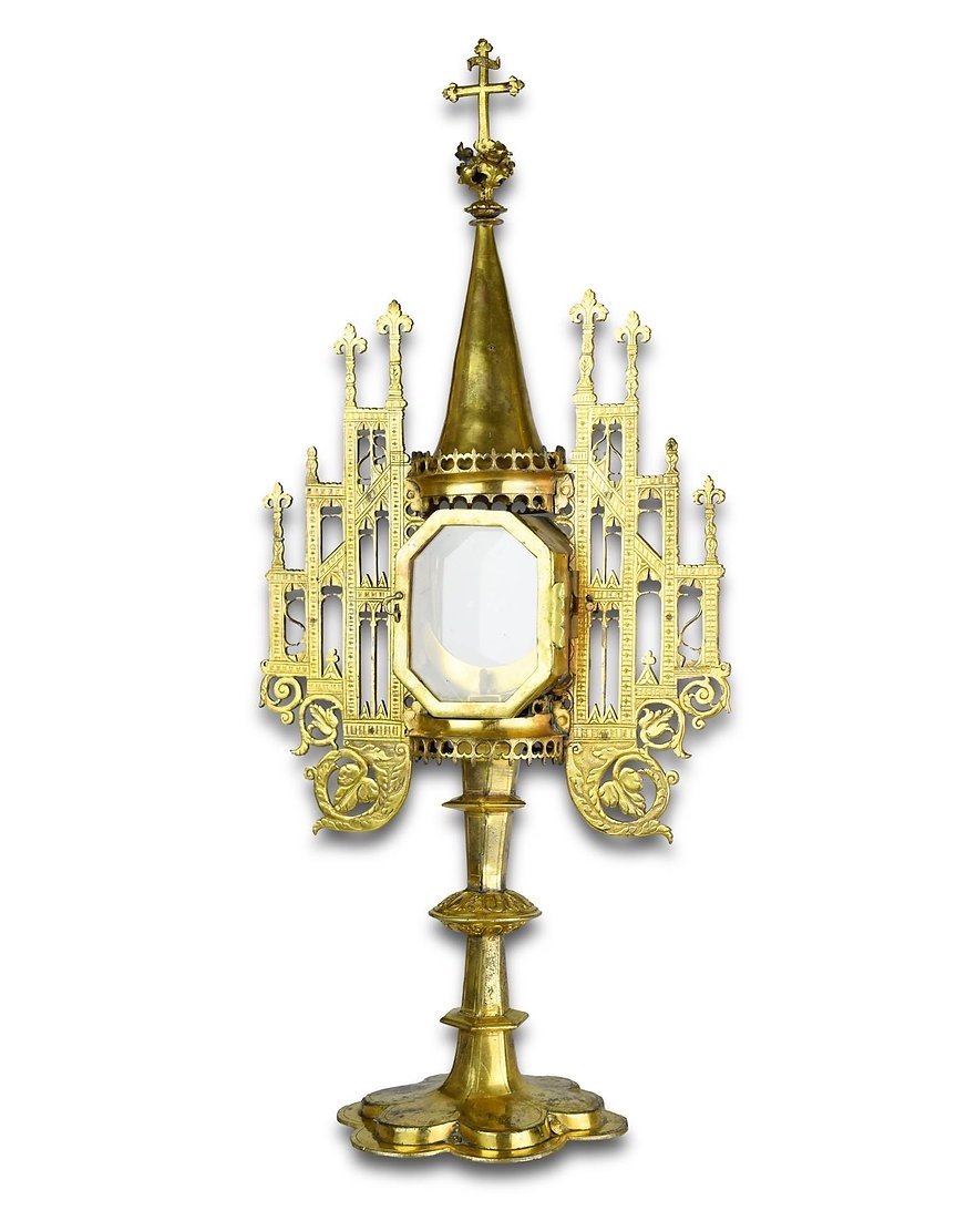 Renaissance Monstrance In Golden Copper. French Or German, Dated 1578.-photo-2