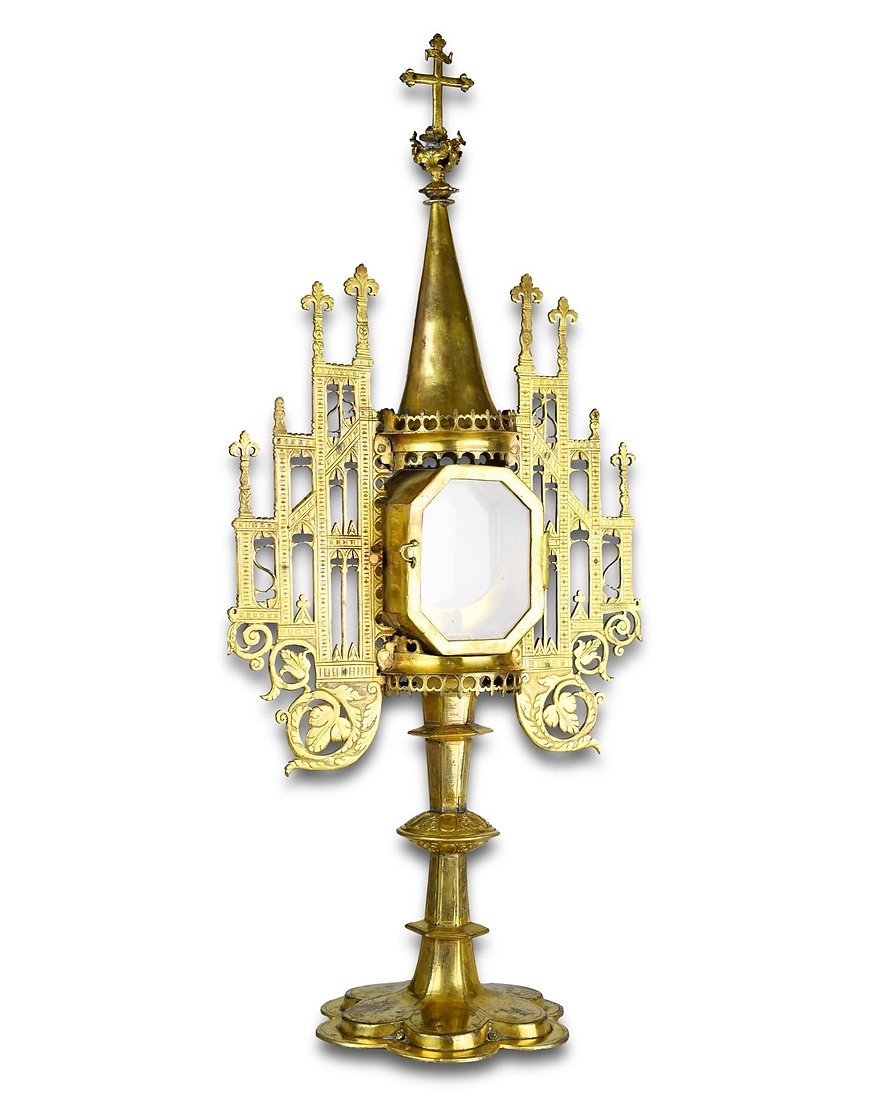 Renaissance Monstrance In Golden Copper. French Or German, Dated 1578.-photo-3