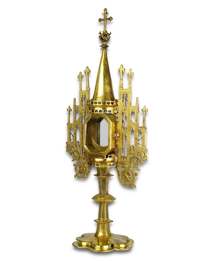 Renaissance Monstrance In Golden Copper. French Or German, Dated 1578.-photo-4