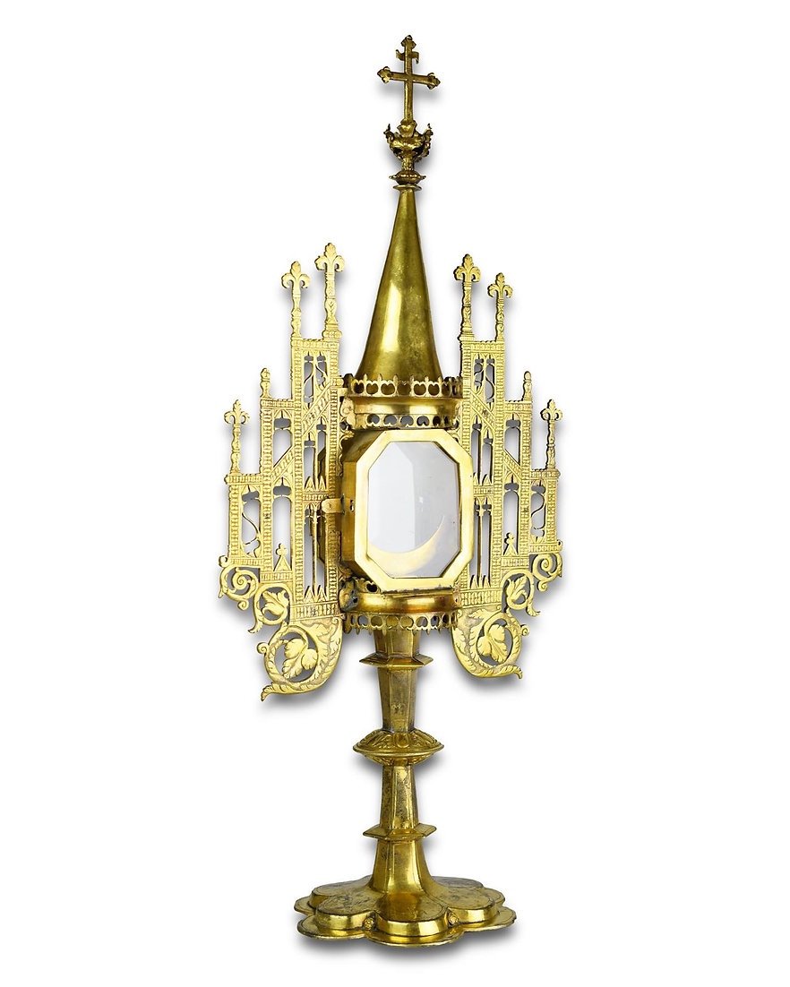 Renaissance Monstrance In Golden Copper. French Or German, Dated 1578.-photo-7