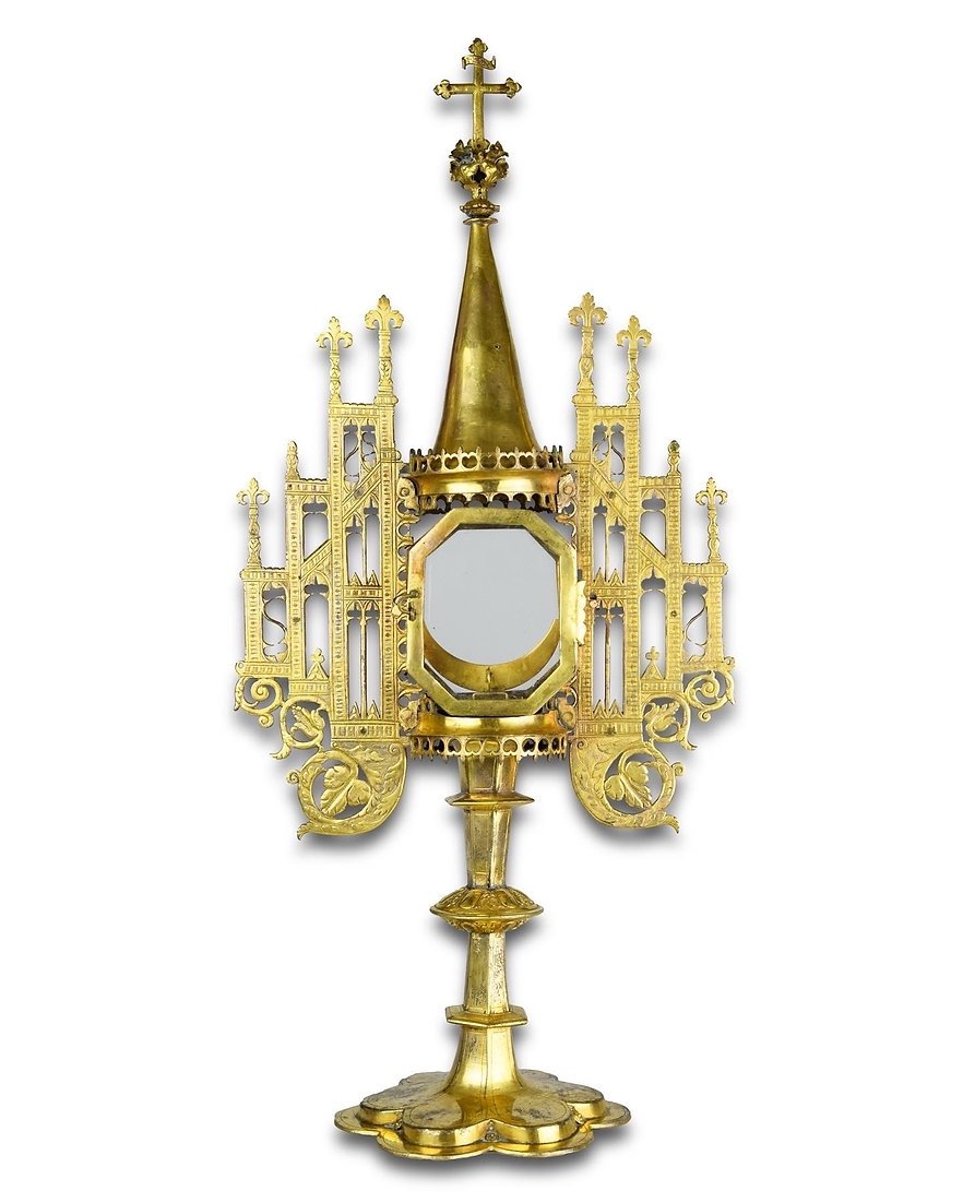 Renaissance Monstrance In Golden Copper. French Or German, Dated 1578.-photo-8