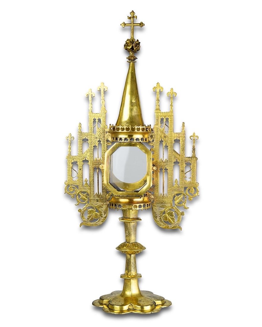 Renaissance Monstrance In Golden Copper. French Or German, Dated 1578.
