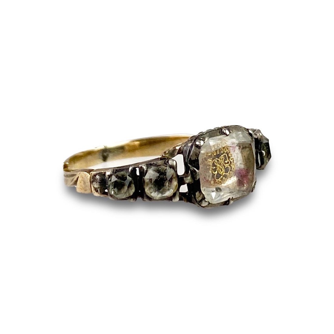 Bague En Argent, Or Et Pâte De Cristal Stuart. Anglais, Vers 1760.-photo-2
