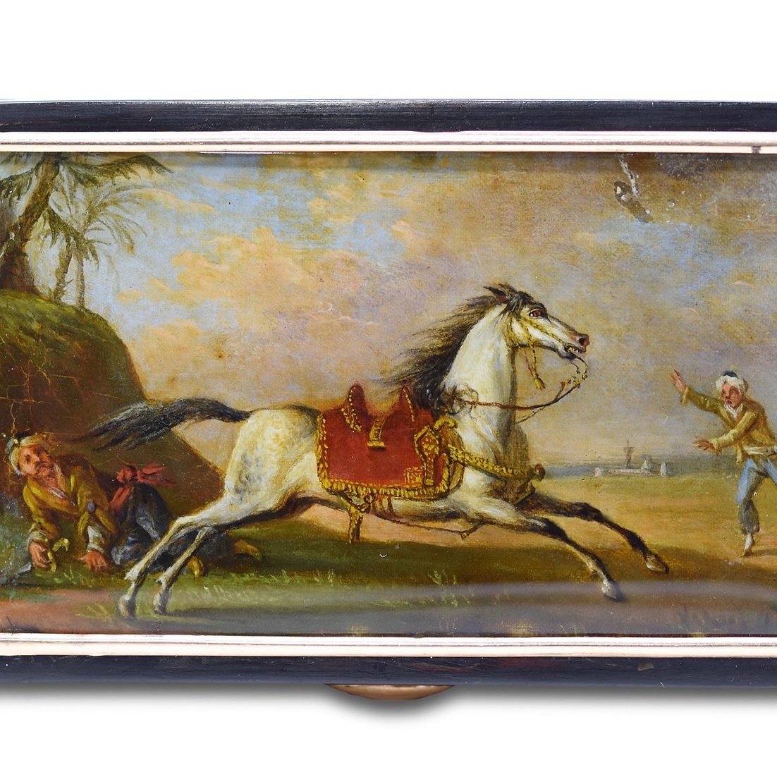 Tabatière En écaille De Tortue Avec Une Miniature d'Un Cheval Arabe, d'Après Carle Vernet.-photo-2