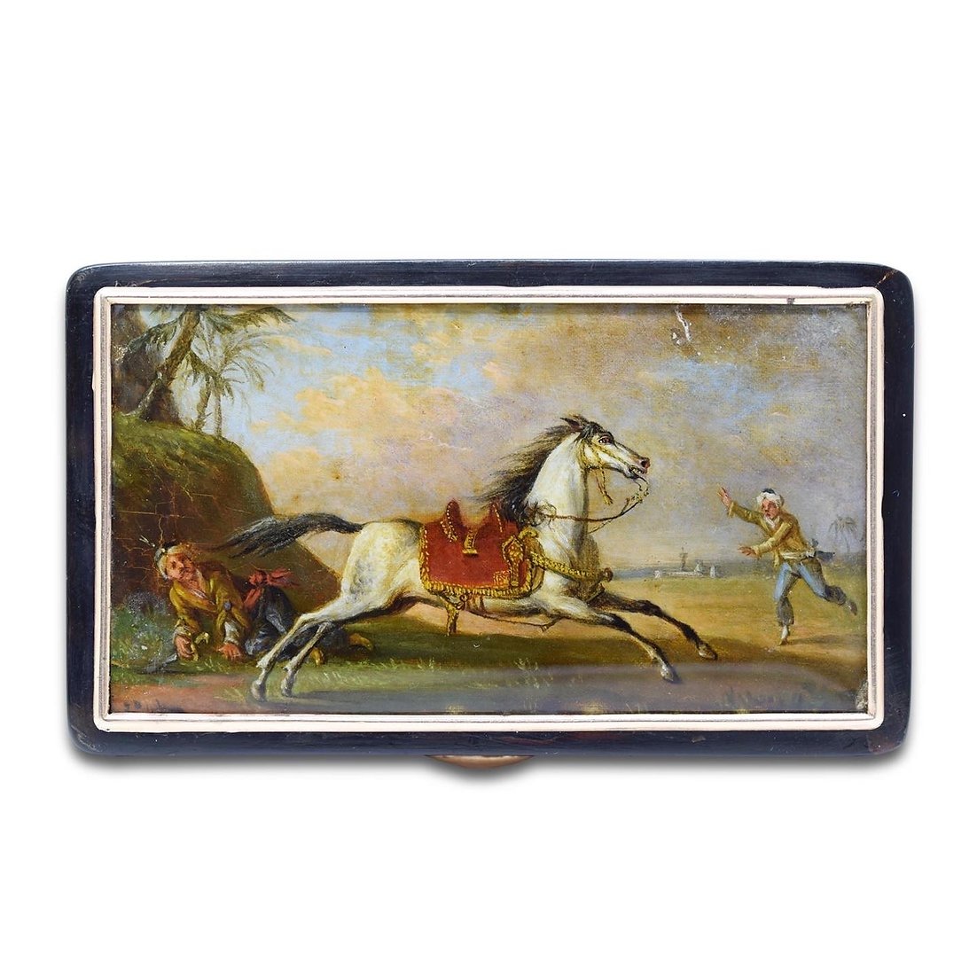 Tabatière En écaille De Tortue Avec Une Miniature d'Un Cheval Arabe, d'Après Carle Vernet.