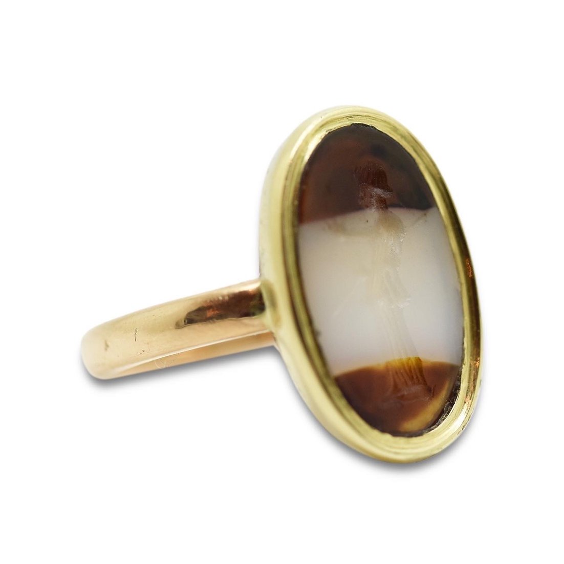 Ring With An Italic Intaglio In Banded Agate Of A Soldier. Roman, 1st - 2nd Century-photo-1
