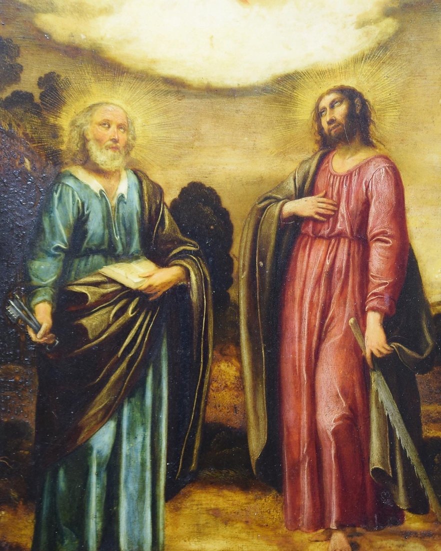 Peinture Sur Albâtre Des Saints Pierre Et Simon d'Après Antonio Tempesta (1555-1630)-photo-2