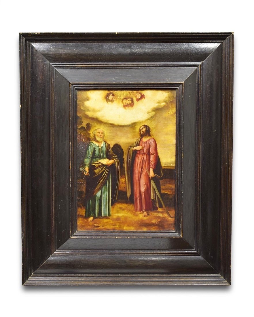 Peinture Sur Albâtre Des Saints Pierre Et Simon d'Après Antonio Tempesta (1555-1630)