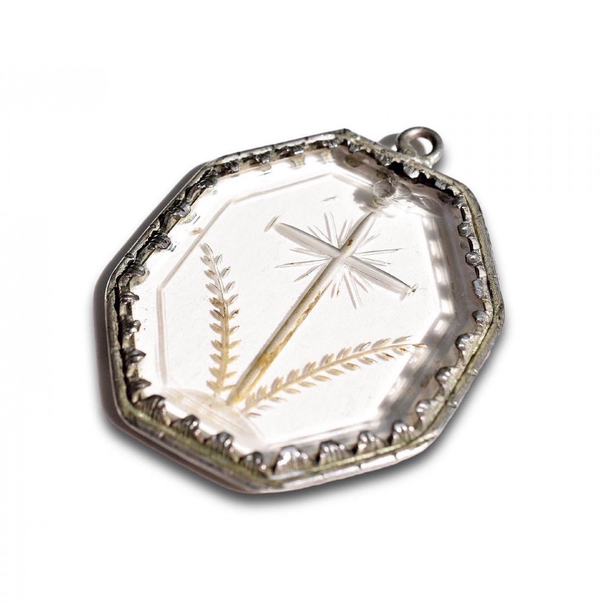 Pendentif En Cristal De Roche Monté Sur Argent Italien, Fin Du XVIIe Siècle-photo-2