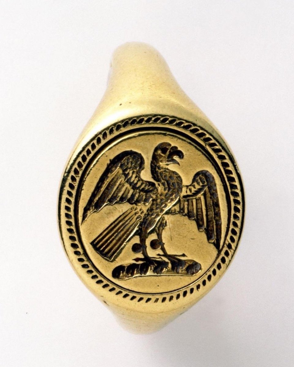 Chevalière En Or Fin Carat Gravée d'Un Faucon. Anglais, Début Du XVIIe Siècle. -photo-2