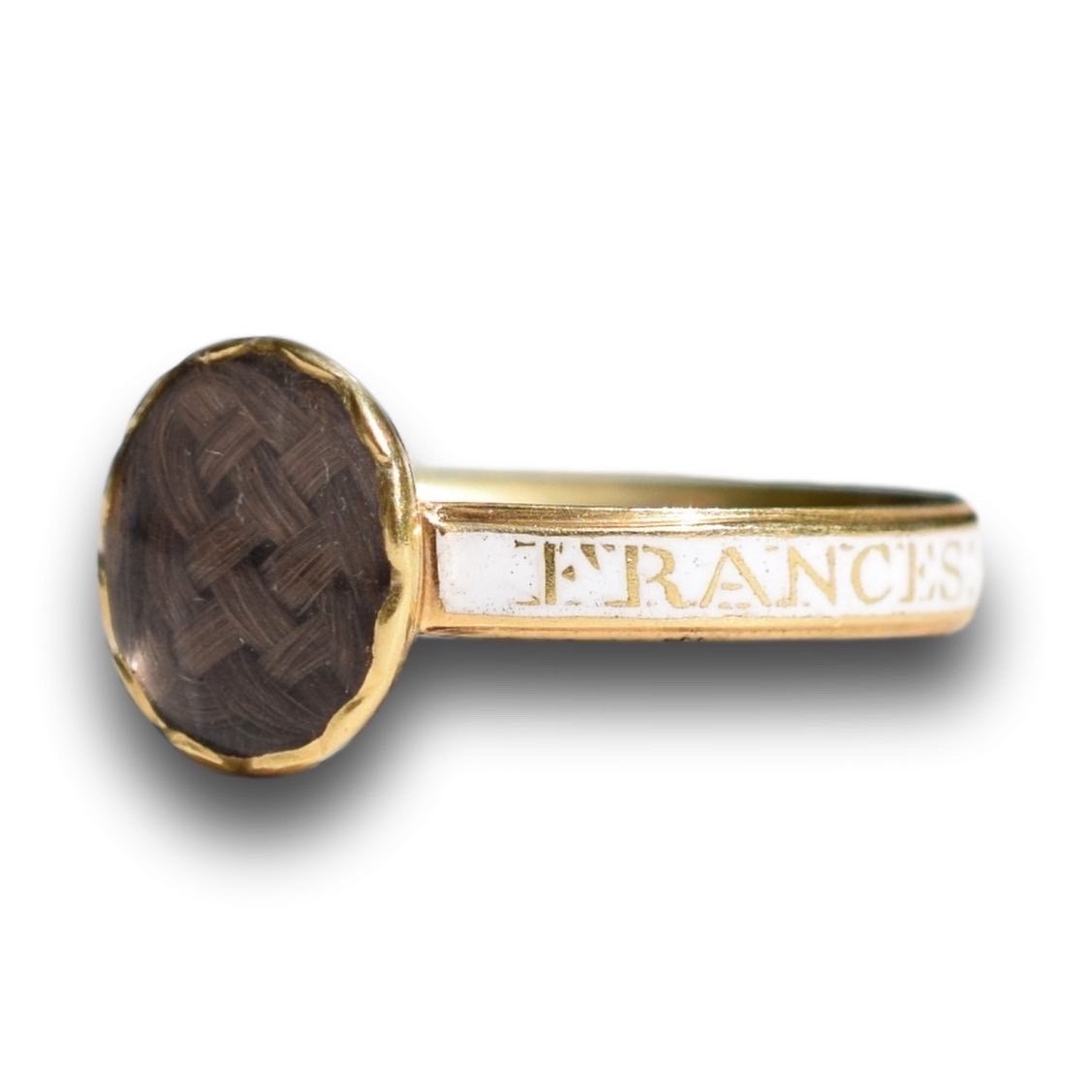 Bague De Deuil En Or émaillé Blanc Avec Médaillon De Cheveux. Anglais, 18e -photo-3