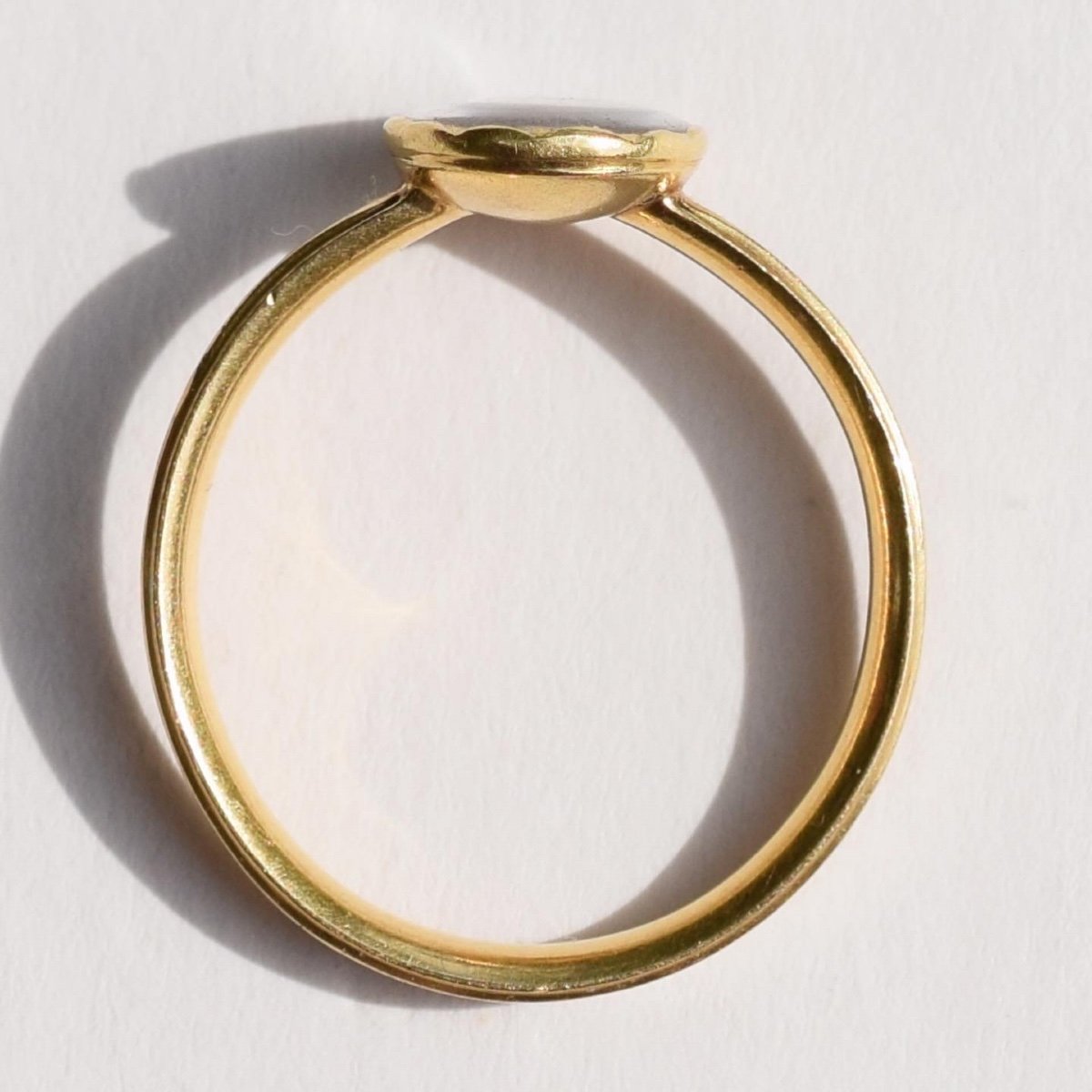 Bague De Deuil En Or émaillé Blanc Avec Médaillon De Cheveux. Anglais, 18e -photo-3
