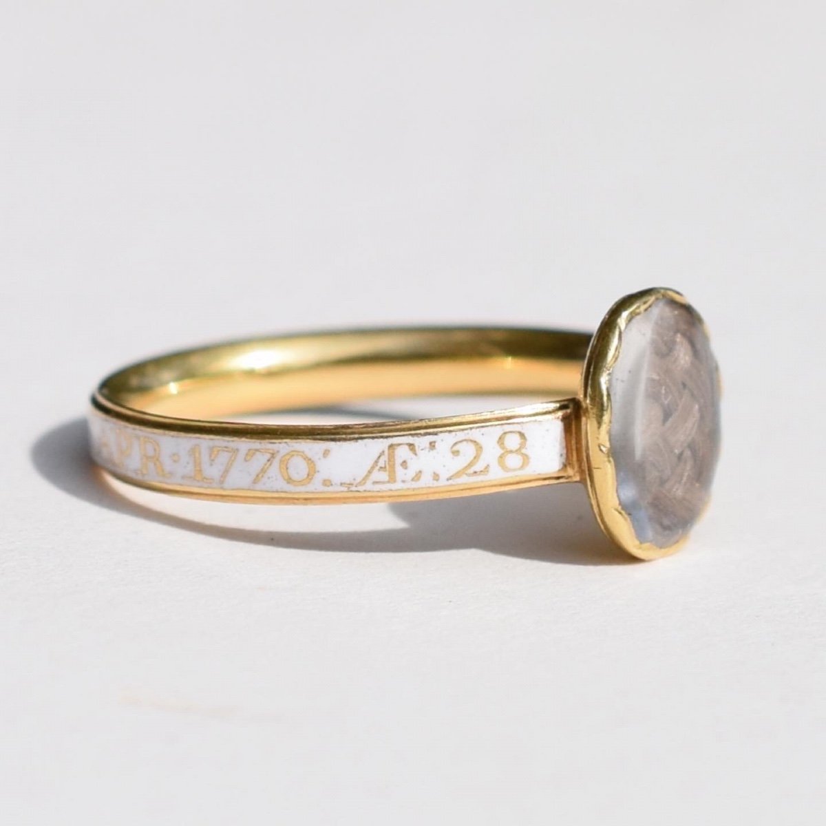 Bague De Deuil En Or émaillé Blanc Avec Médaillon De Cheveux. Anglais, 18e -photo-5
