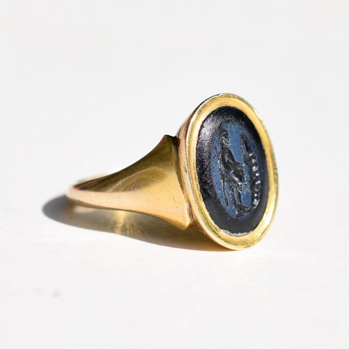 Nicolo Intaglio Depicting A Hero. Roman, 1st - 2nd Century, In A Georgian Ring.-photo-2