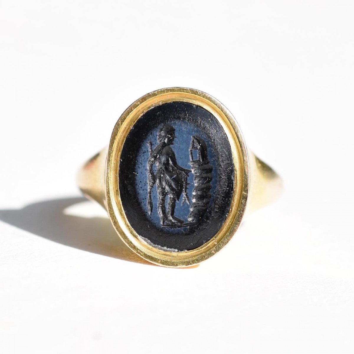 Nicolo Intaglio Depicting A Hero. Roman, 1st - 2nd Century, In A Georgian Ring.-photo-6