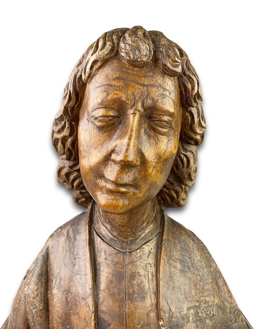 Bust In Oak Of Saint John The Evangelist. French, XVth Century.-photo-2