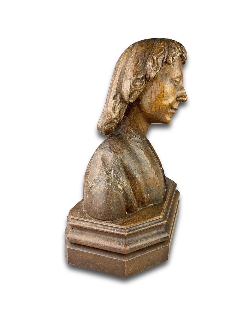 Bust In Oak Of Saint John The Evangelist. French, XVth Century.-photo-3