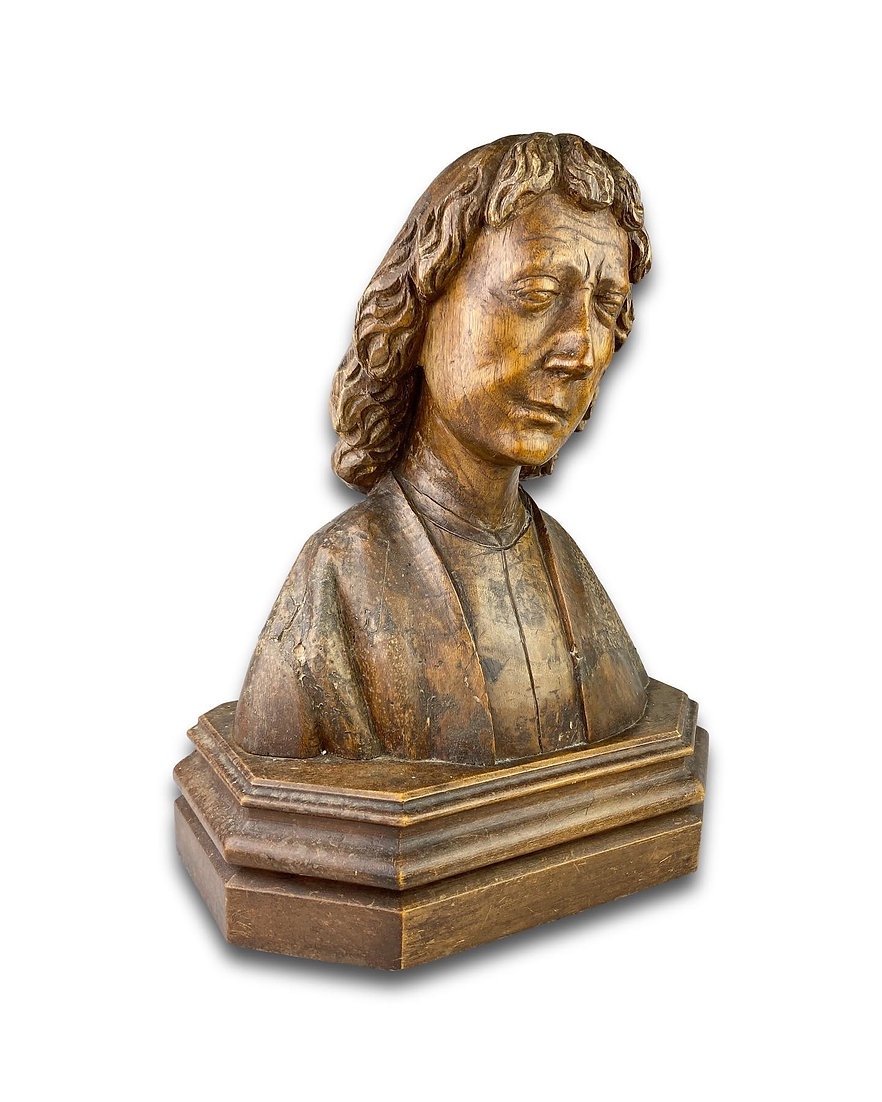 Bust In Oak Of Saint John The Evangelist. French, XVth Century.-photo-1