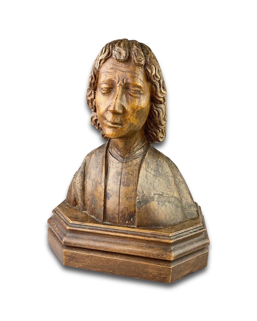 Bust In Oak Of Saint John The Evangelist. French, XVth Century.-photo-2
